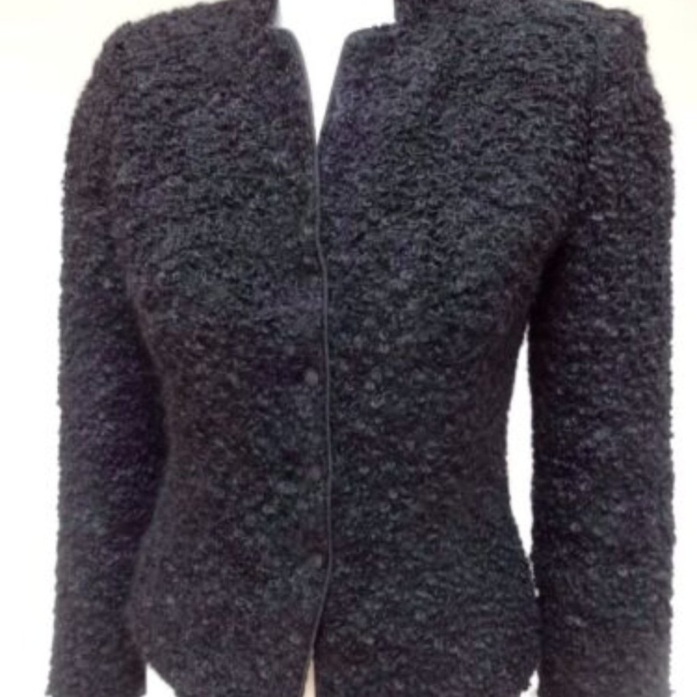 ARMANI COLLEZIONI BLACK BOUCLE PRESS BUTTON DOWN BLAZER JACKET 6